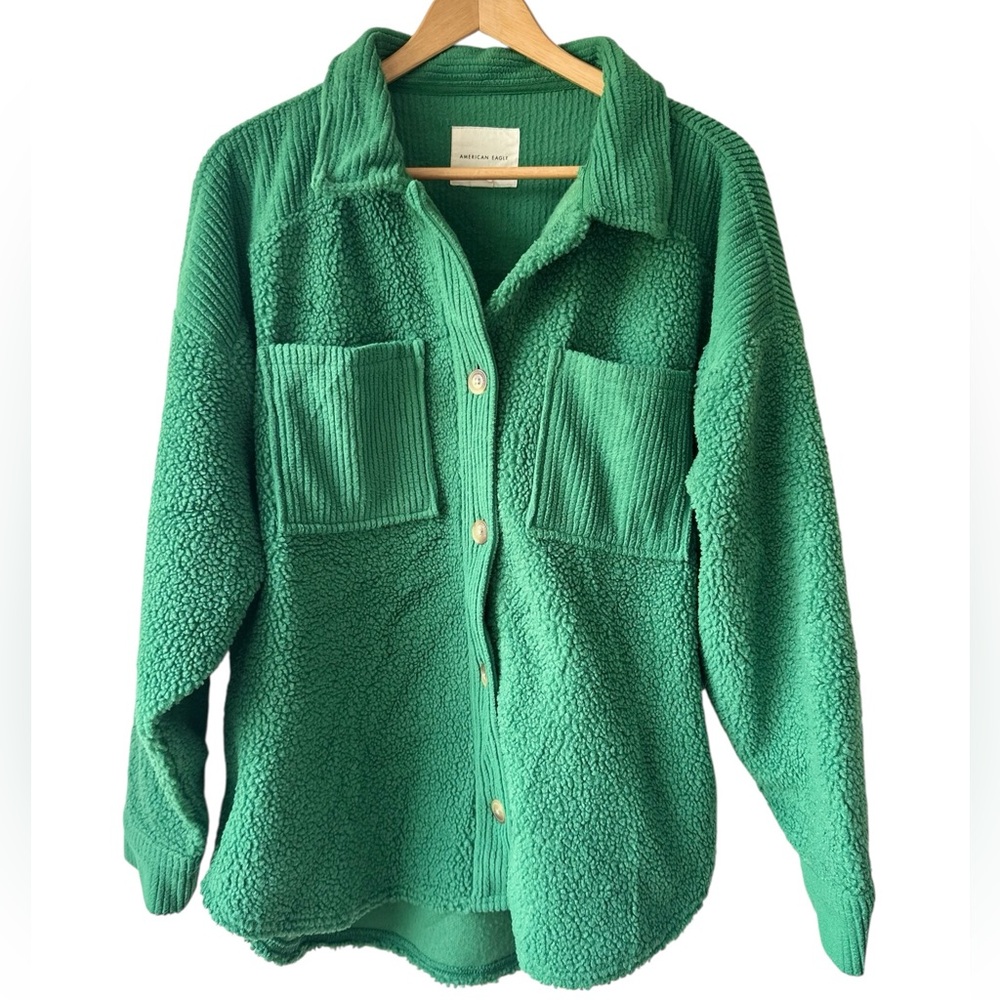 American Eagle Green Sherpa Shacket